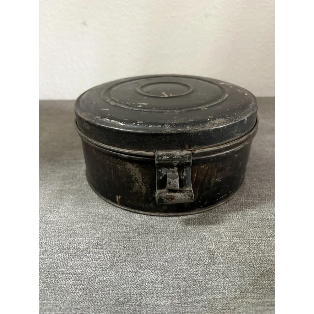 Antique Rustic Americana Spice Tin Canister Travel Set of 5 With Tin Carrier